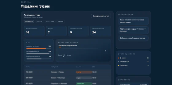 Скриншот CRM грузоперевозок — панель